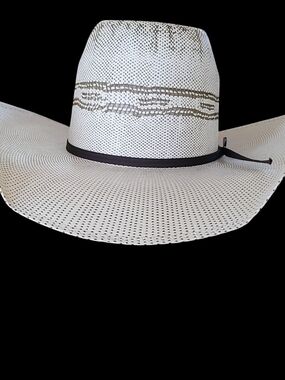 Ariat Off-White Straw Cowboy Hat with Brown Trim